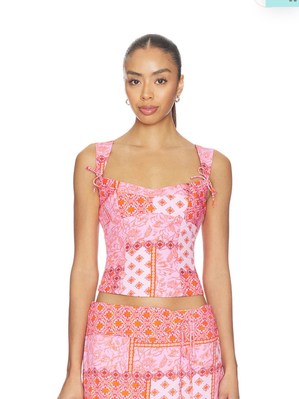 Amanda Uprichard Pink & Orange Printed Tie-Shoulder Corset Top and Skort Set
